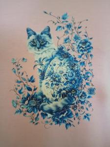 Triko dámské růžové s motivem "Kočka modrotisk" Triko dámské růžové s motivem "Kočka modrotisk"