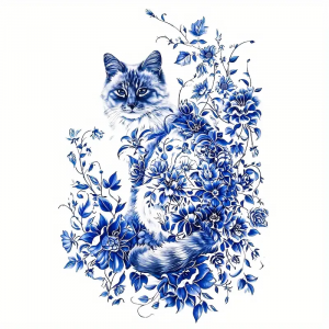 Triko dámské mátové s motivem "Kočka modrotisk" Triko dámské mátové s motivem "Kočka modrotisk"